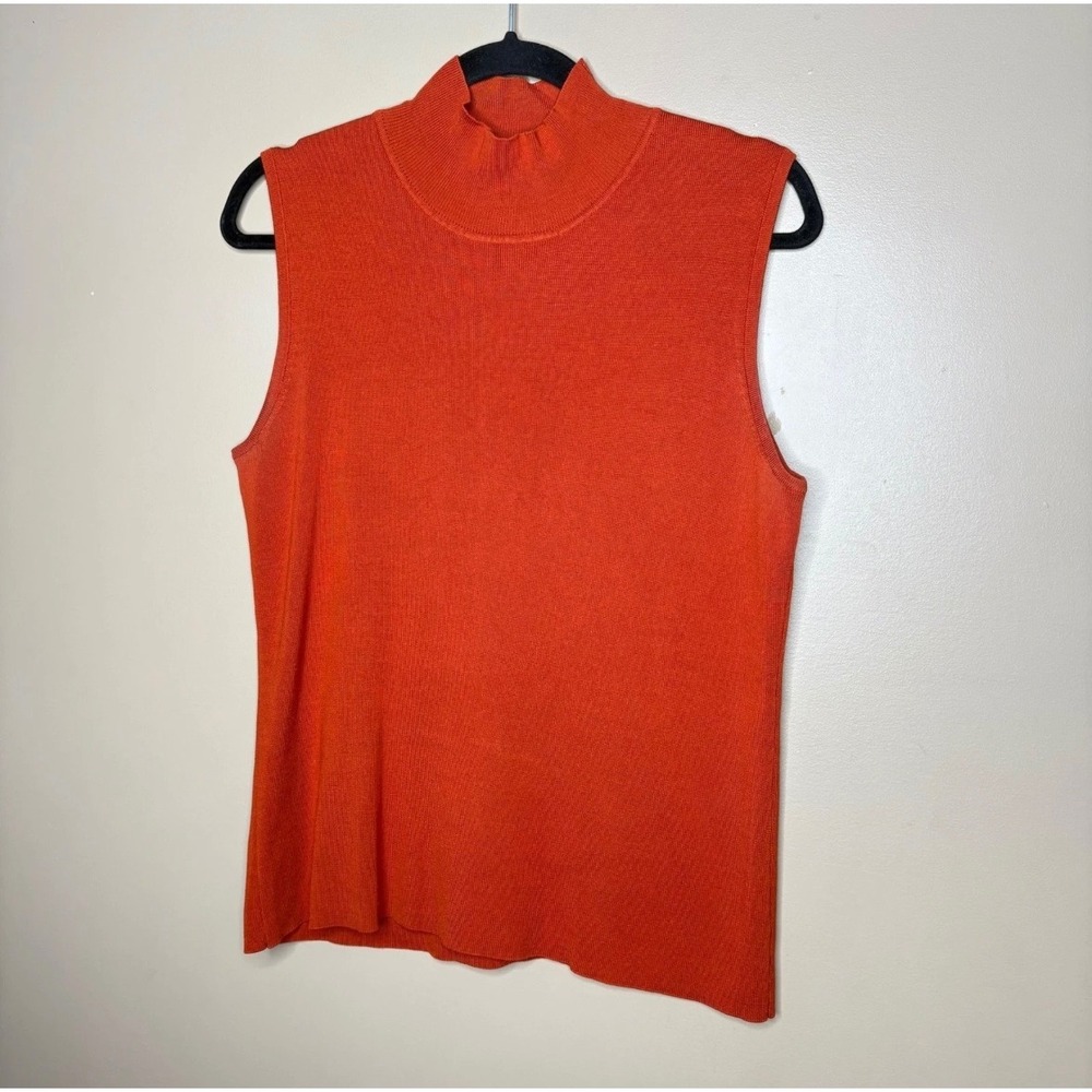 Chicos Womens Sz 2/L Burnt Orange Silk Blend Mock Neck
Sleeveless Top